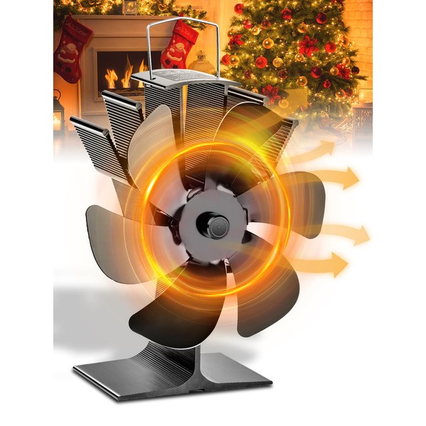 KAEFUYS Stove Fan Fireplace Fan Without Electricity with 6 Blades Quiet Operation Stove Fan with Thermometer Efficient Heat Distribution Fireplace Fan Powerless for Fireplaces / Stoves / Wood