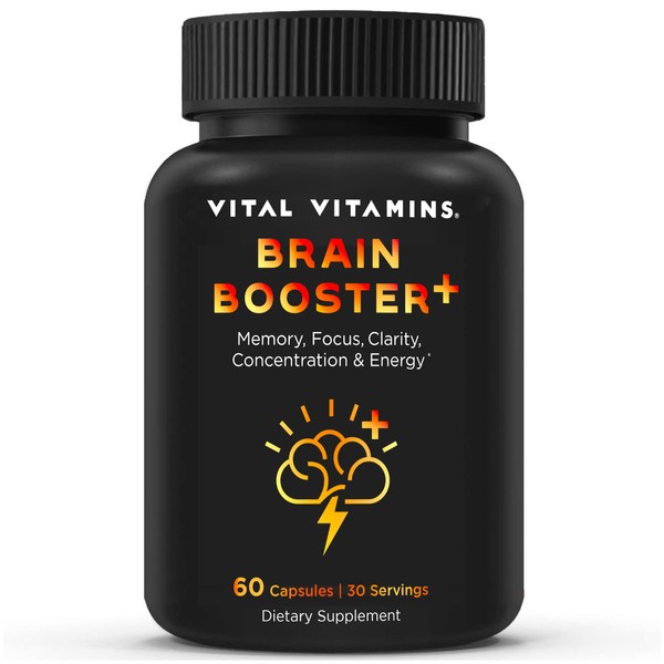 Vital Vitamins Brain Supplements for Memory & Focus - Brain Booster Plus Lion's Mane - Nootropic Brain Health - Memory, Clarity, Energy, Brain Fog