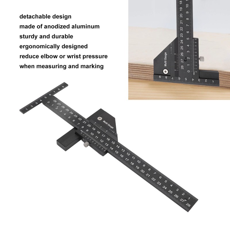 Multifunction Woodworking Ruler Aluminum Alloy T Shaped Black Measuring Marking