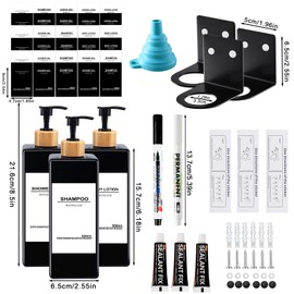 Roselee Soap Dispenser Wall Mounting Set 500 ml Soap Dispenser Wall Black Soap Dispenser No Drilling Plastic Pump Dispenser with Funnel and Waterproof Labels for Kitchen Bathroom