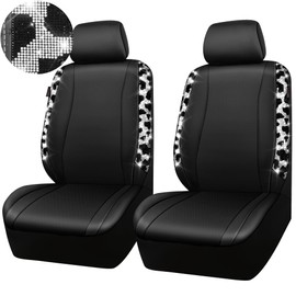 CAR PASS Cow Diamond Leather Bling Car Seat Covers Universal, Faux Shining Rhinestones Two Front only, Fit 95% Automotive Glitter Crystal Sparkle Strips for Cute Women Girl, 2PCS Cow Silver Diamond