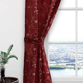 Juego de paneles de cortina transparente floral con cenefa adjunta de tafetán bordado botánico, 2 paneles + 1 cenefa con borla y 2 alzapaños para recámara y sala de estar (bolsillo para barra, 27 x 84