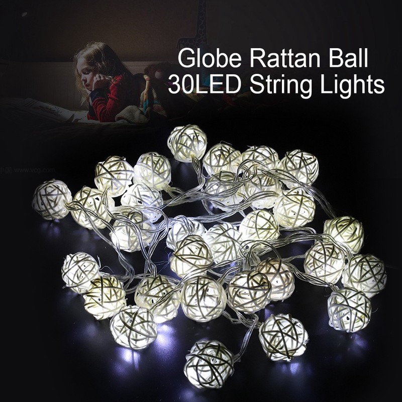 Globe Rattan Ball String Lights 30LED Battery Powered Night Lamp