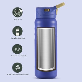 IDEUS Vacuum Insulated Water Bottle, 24 oz (710 ml) Stainless Steel Double Wall Bottle Metal Sports Canteen with Leak-proof Screw Cap (Purple)