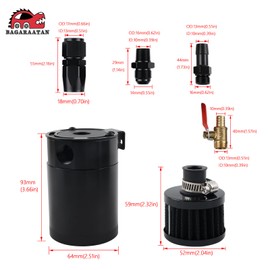 BAGARAATAN 6AN Baffled Oil Catch Can Breather Can with Drain Valve 350ML Bundle AND 10FT 6AN 3/8" Fuel Line Fitting Kit Nylon Braided CPE Oil Hose