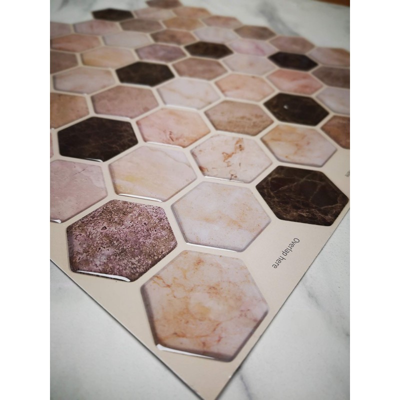 Decopus 3D Peel and Stick Tile (Hexagon Marble Brown 10Pack