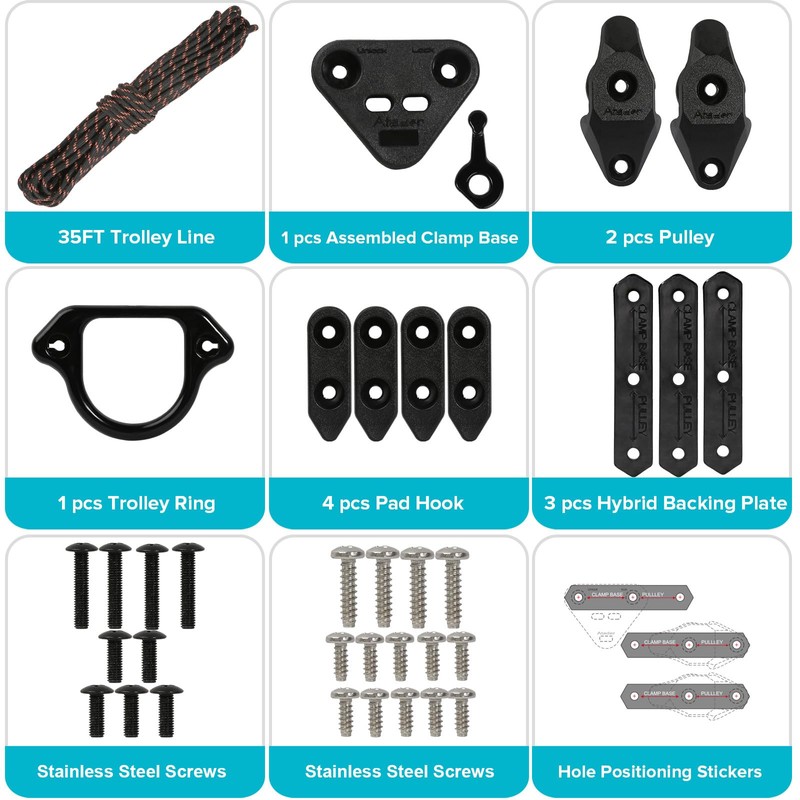 Atader Kayak Anchor Trolley Kit, Heavy Duty Anchor Trolley System