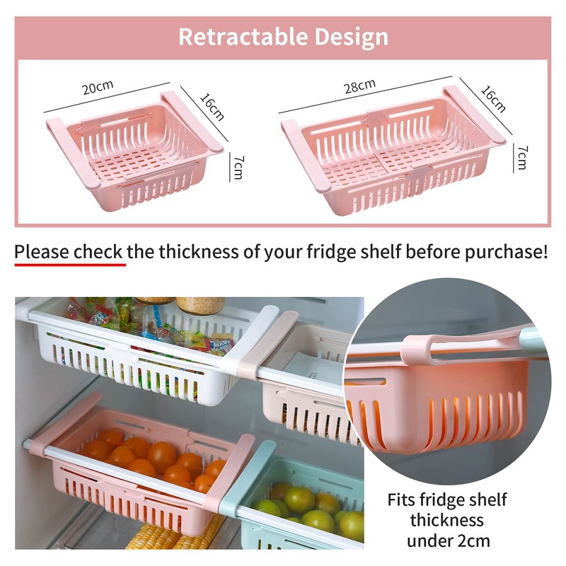 HapiLeap Retractable Drawer Organizer For Fridge, Refrigerator Storage Organizer Keep