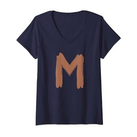 Womens Creative Bold Leather Letter M - Design - Alphabet - Marker V-Neck T-Shirt