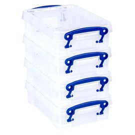 Really Useful Plastic Storage Box 0.75 Litre Clear (Pack of 4)
