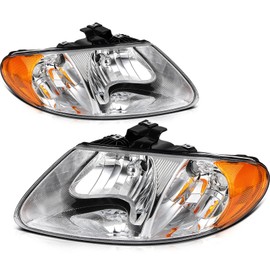 LBRST Headlight Assembly Fit with 2001-2007 for Dodge Caravan for Chrysler Town 2001-2003 for Chrysler Voyager Chrome Housing Amber Reflector Driver and Passenger Side 4857701AC 4857701AB 4857700AC