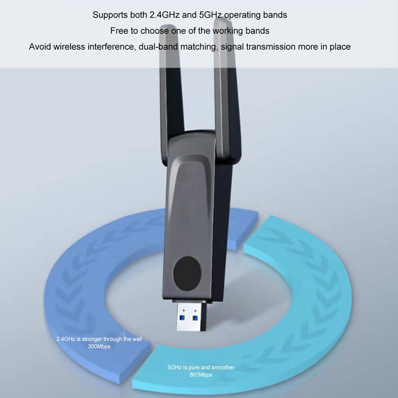 Wireless Network Card Adapter 1300Mbps 2.4G 5G Dual Band High