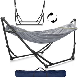 Tranquillo UniGen Heavy Duty Indoor/Outdoor Hammock with Signature Steel Stand, Premium Foldable Hammock, Durable 2-Layered Soft Polyester, Grey