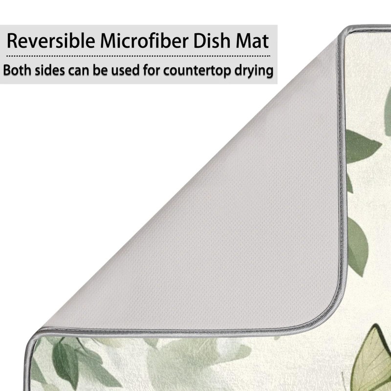 Green Leaf Dish Drying Mat, 18"x24" Ultra Water Absorbent Microfiber