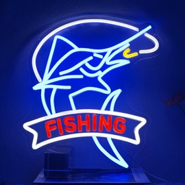 Runalosa Fishing Neon Sign Dimmable Fish Neon Light Sign for Wall Decor Fish On Led Signs for Fishing Gear Living Room Man Cave Yacht Decoration Gift for Fishing Lovers 12.8" x 13.9"