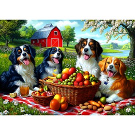 Puzzles for Adults 500 Pieces Cute Dogs Jigsaw Puzzles 500 Pieces Difficult Fun Puppy Autumn Picnic Unique Family Puzzle Challenging Games Gift for Teens Kids Adults (21"x15")