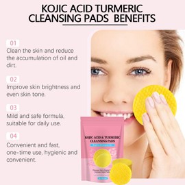 Turmeric Kojic Acid Pads - Kojic Acid and Turmeric Pads for Even Skin Tone - Infused Exfoliating Face Pads - Turmeric Cleansing Pads for Face Glowing - Balance Skin Oil and Soothes Skin - 60 Pads