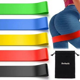 Deltafit Exercise Resistance Bands (5 Levels) - TPE Workout Loop Bands for Legs, Butt, Yoga & Pilates - Odourless & Skin-Friendly Home Gym Fitness Equipment with Travel Pouch