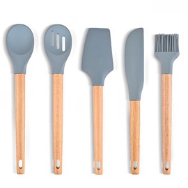 5 Pcs Silicone Spatula Set, Food Grade Rubber Spatula, Non Stick Upgrade Strong Handle with Ergonomic Grip, Heat Resistant Up to 600°F for Cooking, Baking, Mixing, Frosting