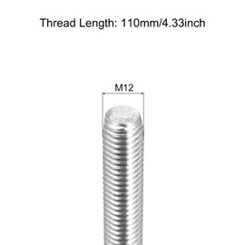 sourcing map Fully Threaded Rod M12 x 110mm 1.75mm Thread Pitch 304 Stainless Steel Right Hand Threaded Rods Bar Studs 3 Pack