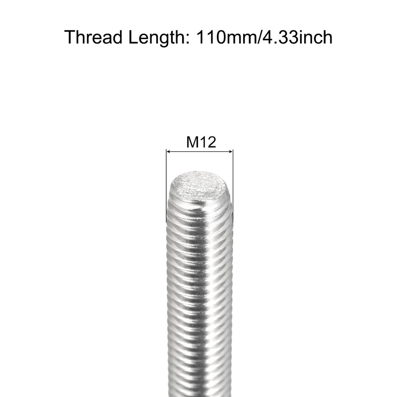 sourcing map Fully Threaded Rod M12 x 110mm 1.75mm Thread