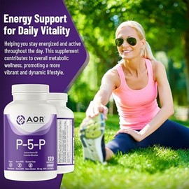 AOR AOR P5P Vitamin B6 Supplement 50mg, 120 Caps 60-Day Supply - Active Form Pyridoxal-5-Phosphate - Gluten-Free, Non-GMO & Vegan - High Absorption Formula - Supports Energy & Promotes Nutrient Metabolism