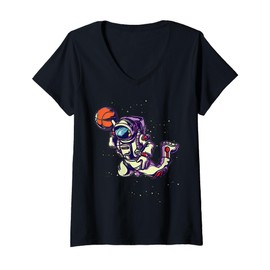 Womens Cartoon Character Playing Basketball Fun Design For Kids V-Neck T-Shirt