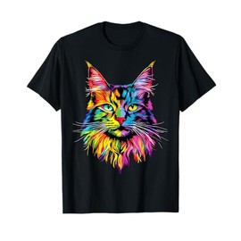 Maine Coon Cat Colorful Rainbow Color Popart Maine Coon Cats T-Shirt