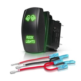 OPT7 Rocker Switch with Jumper Wires Set, Green ON/Off Switch 5-Pin Illuminated for LED Rock Lights, 20A/12V for Cars, Trucks, Boats, RV