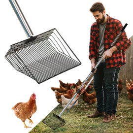 Granatan 10inch Large Metal Chicken Poop Scooper, 34 to 72'' Stainless Steel Adjustable Handle, 4 in 1 Poop Shovel for Chicken Coop Accessories, Metal Chicken Coop Cleaning Tools