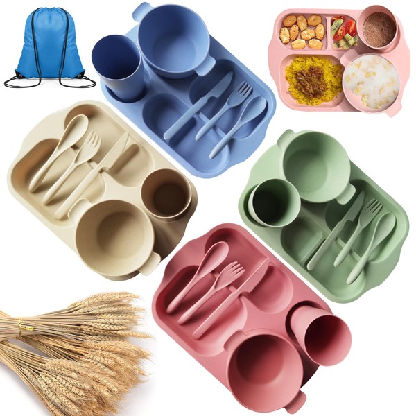 25 Pcs Wheat Straw Dinnerware Sets BPA Free Lightweight Bowl