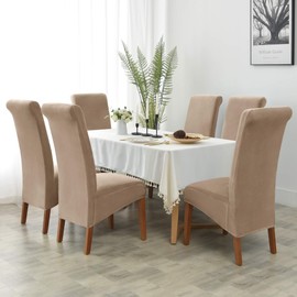 MILARAN Velvet Large Chair Covers for Dining Room, Soft Stretch Seat Slipcover for Large Dining Chair, Washable Removable Parsons Chair Protector, Set of 2,Camel