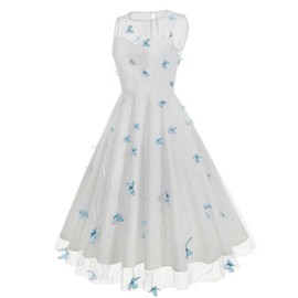 Summer White Dress with Butterflies for Women Sheer White Butterfly Dress Embroidered Butterfly Dress for Women Valentine's Butterfly Print Sleeveless Dress A Line Short White Cocktail Dress White L