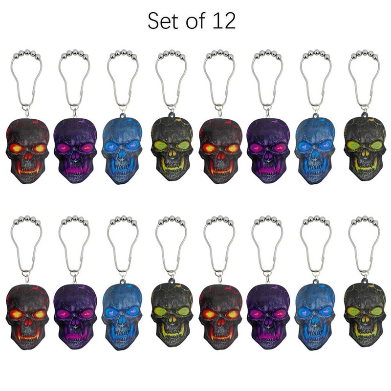 Skull Shower Curtain Hooks Set of 12, Rust-Resistant Stainless Steel