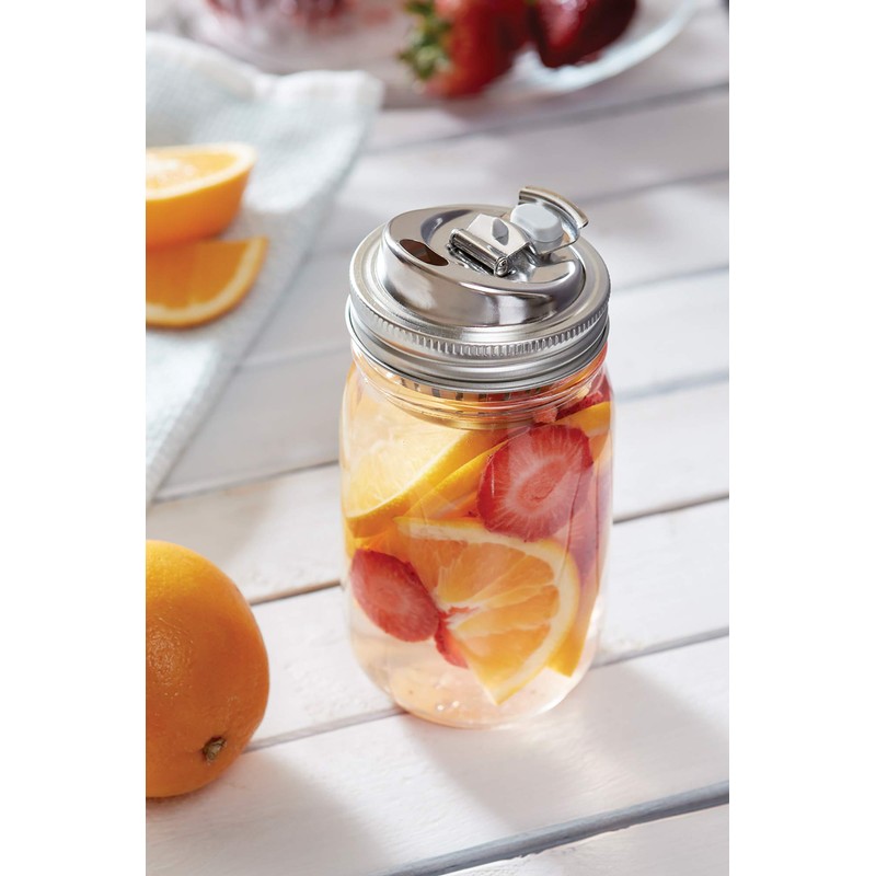 Jarware Stainless Steel 2-in-1 Drink and Fruit Infusion Lid, Regular-Mouth,