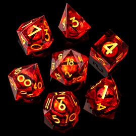 YEMEKO Beholder'S Eye DND Dice- Dragon Eye Liquid Core Sharp Edge Handmade Dice Set for Dungeons and Dragons Ttrpg, Multi-Sided RPG Polyhedral Resin Roleplaying（red Dargon Eye）