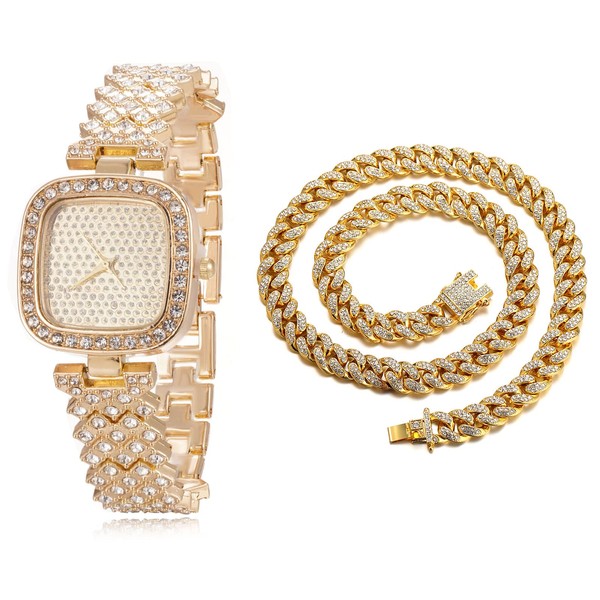 Halukakah Diamanten Gold Uhr,Damen 18K Echtes Gold Plattiert 30MM Breite