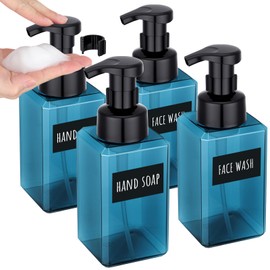 Segbeauty Plastic Foaming Bathroom Countertop Soap Dispensers 15.2oz, 4pcs Refillable Foaming Pump Bottles Empty, 450ml Square Travel Foam Bottle, Shampoo Foam Soap Dispenser Pump Containers Blue