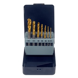 WSH-TOOLS Machine Tap Set Blind Hole M3, M4, M5, M6, M8, M10, M12 HSSE-Co5 Metal Case 14-Piece TiN