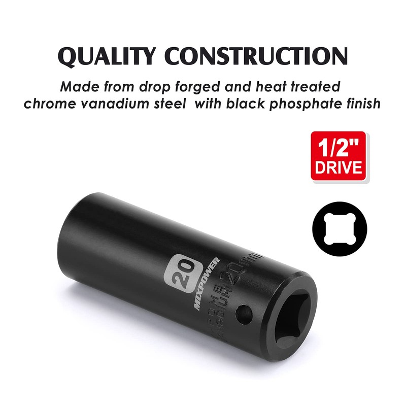 MIXPOWER 1/2-Inch Drive Deep Impact Socket - 20mm, Metric, CR-V,