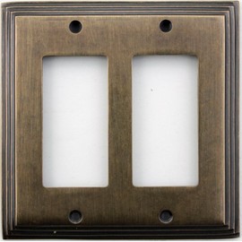 Classic Accents Deco Aged Antique Brass 2 Gang GFI/Rocker Opening Wall Plate