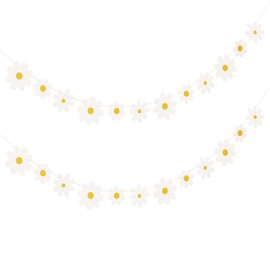 2Pcs Daisy Decorations,Cute Hanging Spring Banner Decor Daisy Bunting Birthday Garland Flower Party Decoration for Indoor Outdoor Girls And Boys Birthday Nursery Party Supplies Home Window Decor,White
