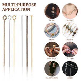 NUOBESTY 600Pcs Eye Pins for Jewelry Making Iron Wire Open Flat Head Pins DIY Necklace Bracelets Earrings Beading Accessories 4cm