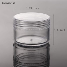 100 unidades de recipientes de muestra reutilizables con tapa, frascos cosméticos de 15 gramos, frascos de crema vacíos, recipientes de maquillaje a prueba de fugas para viajar - transparentes