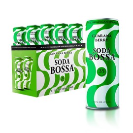 Soda Bossa Sparkling Soda, Guarana Flavor, Low-Calorie, Gluten Free & Guilt-Free Sparkling Soda Drink - Natural Soda - Craft Soda 8-12 FL OZ Cans/Box (Pack of 1 Box)