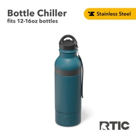 RTIC Bottle Chiller, Insulated Cooler for 12oz Glass Soda or 16oz Aluminum Bottles, Double Wall Vacuum Insulation, Stainless Steel, Sweat Proof with Bottle Opener, Marine