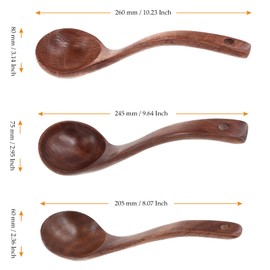 FAAING Wooden Soup Ladle with Long Handle, Cooking Spoon, Soup Spoon, Natural Wood, Ladle, Sauce Spoon, Wooden Ladle, Kitchen Accessories, Kitchenware, Kitchen Utensils, Pack of 3
