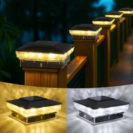 KEILAIMO Solar Post Cap Lights, 16-Pack Upgraded Outdoor Deck Fence Post Solar Lights for 4x4 5x5 Wood/Vinyl Posts, IP65 Waterproof, 10-12 Hours Warm/Cool White Glow for Garden/Patio/Porch - Black