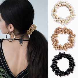 Pearl Hair Ties Elastic Hair Scrunchies Faux Pearl Hair Ropes Ponytail Holders Hair Accessories For Women Female (Pearl 01, A)