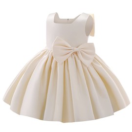 Flower Girl Dress for Wedding Kids Toddler Sleeveless Satin Bowknot Tulle Tutu Princess Dresses Bridesmaid Baptism Christening First Communion Pageant Birthday Party Prom Gown Champagne 2-3 Years